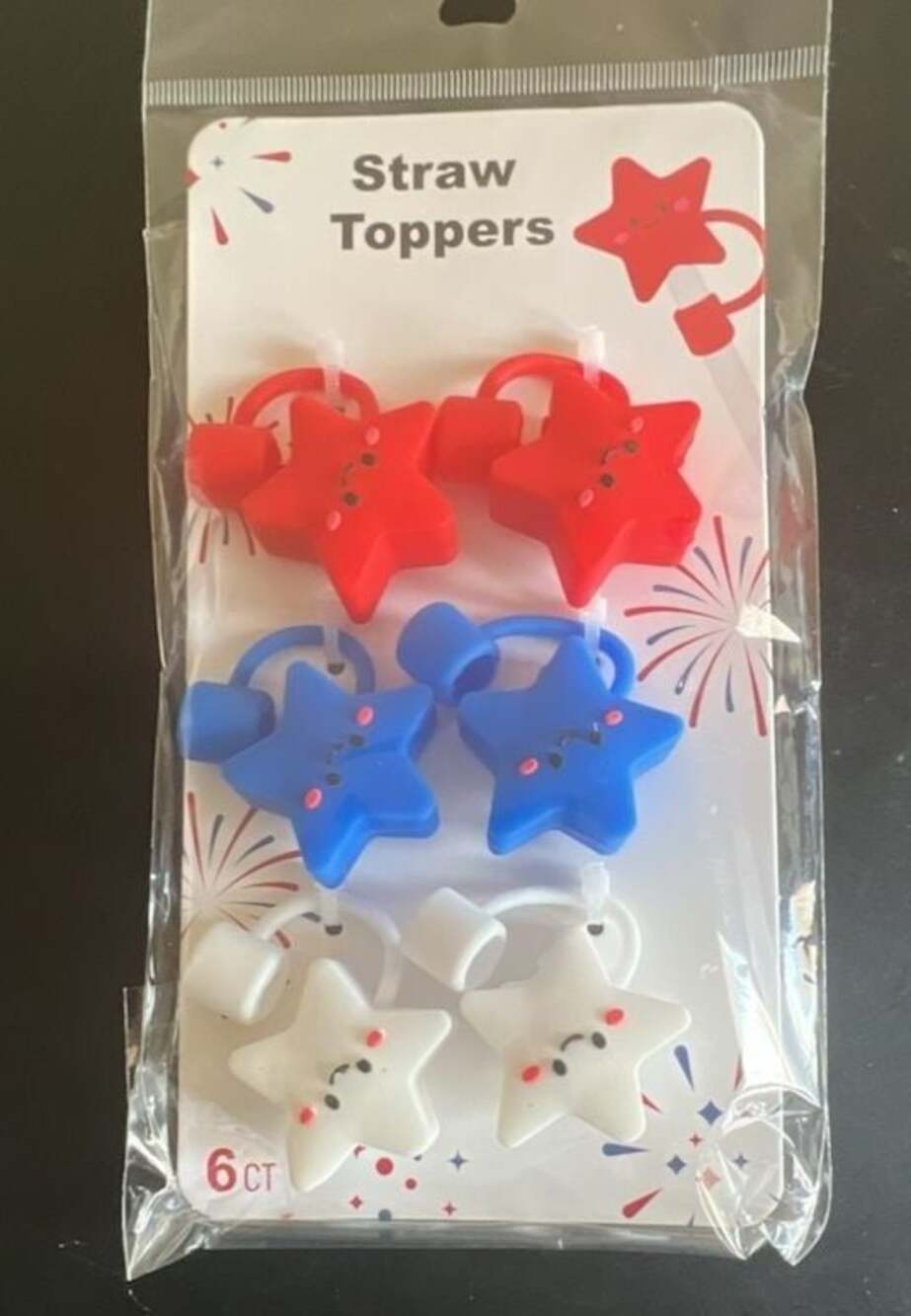 Sun Squad 6 Count Patriotic Star Straw Toppers